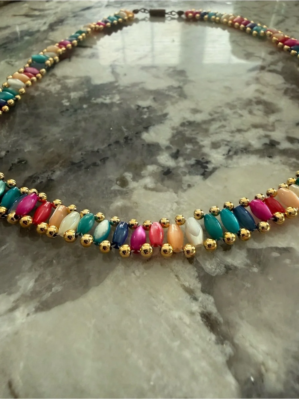 Vintage Multicolor Beaded Gold Tone Accent Necklace 16” - Picture 2 of 7
